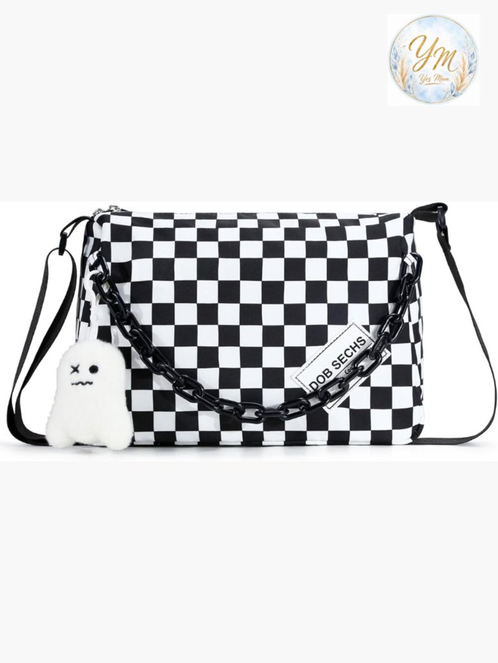 Checkered Crossbody Bag - Nylon Messenger Purse with Adjustable Strap,